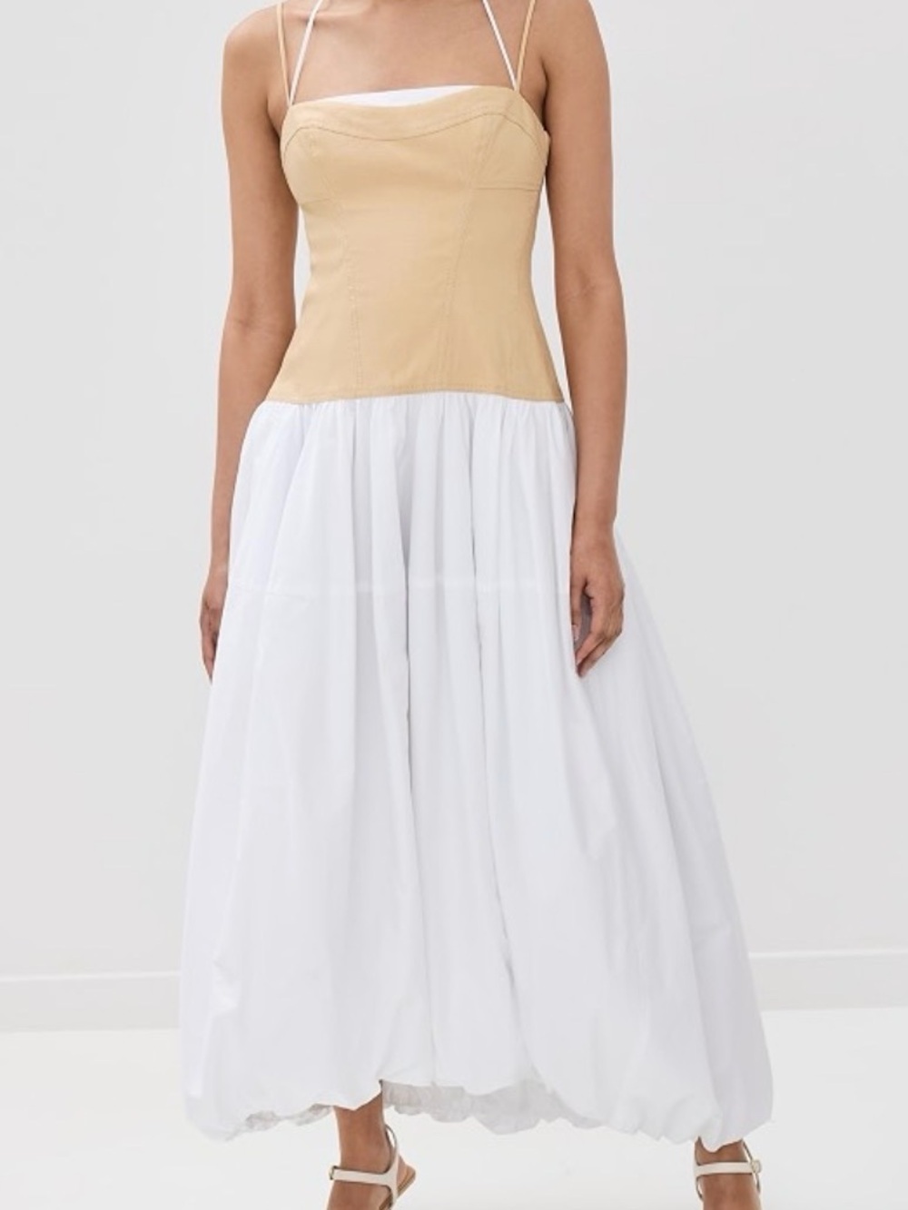 Moon River Women’s Two-Tone Spaghetti Strap Dress in Mustard and Cream Size S